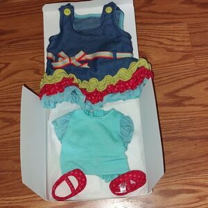 Bitty Baby American Girl Denim Jumper  Dress Outfit with shoes and top
